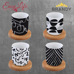 Graffiti Espresso Cups Set 4pcs, Porcelain & Bamboo