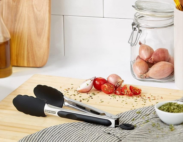 Leifheit Silicone-Tipped Kitchen and Grill Tongs Stainless Steel Locking 23 & 31 cm