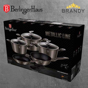 Carbon Metallic Cookware Set 10pcs Non Stick Granite Marble Coating