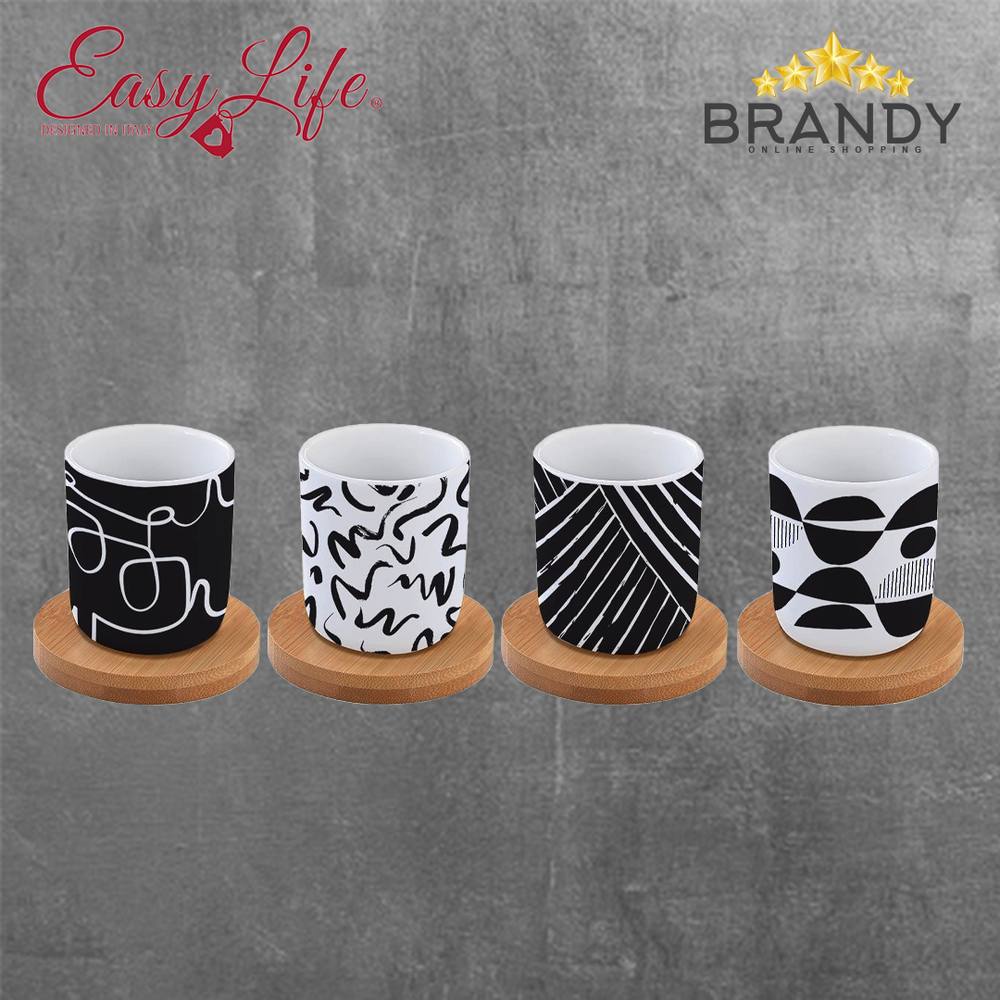 Graffiti Espresso Cups Set 4pcs, Porcelain & Bamboo