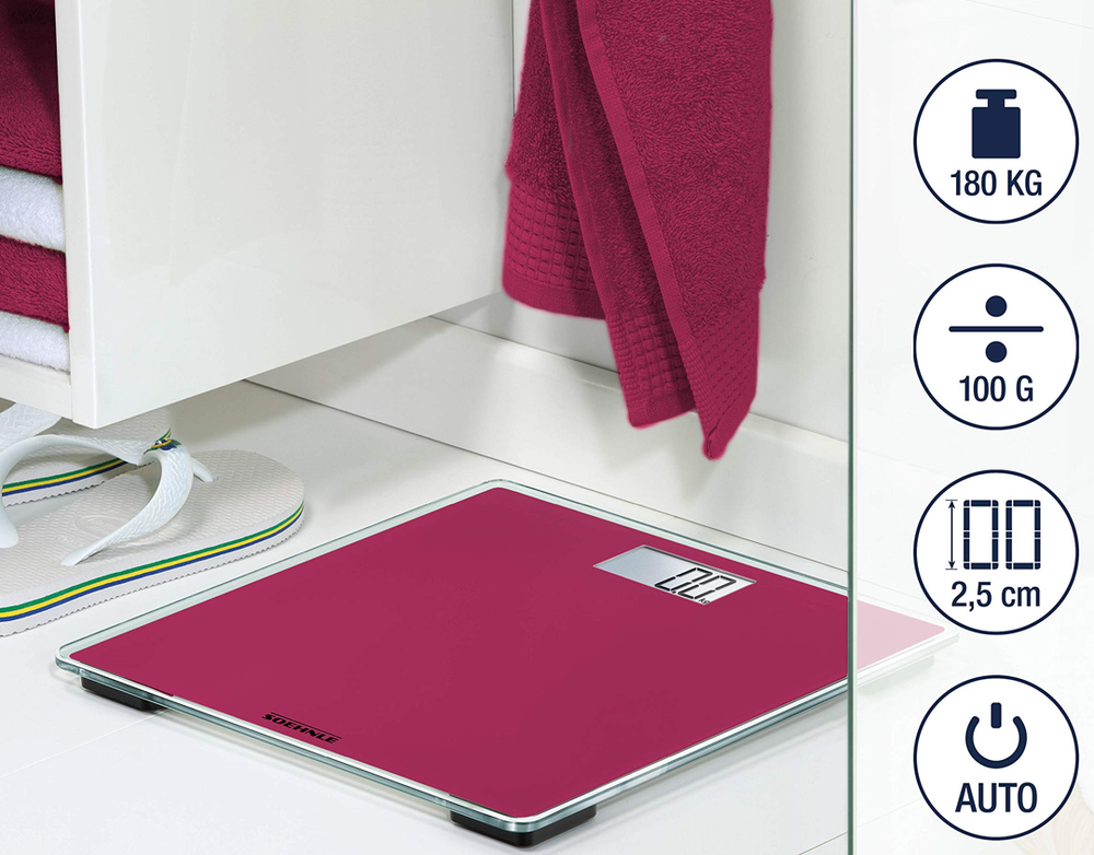 Think Pink Body Scale 180Kg Capacity Digital LCD Safety Glass Platform