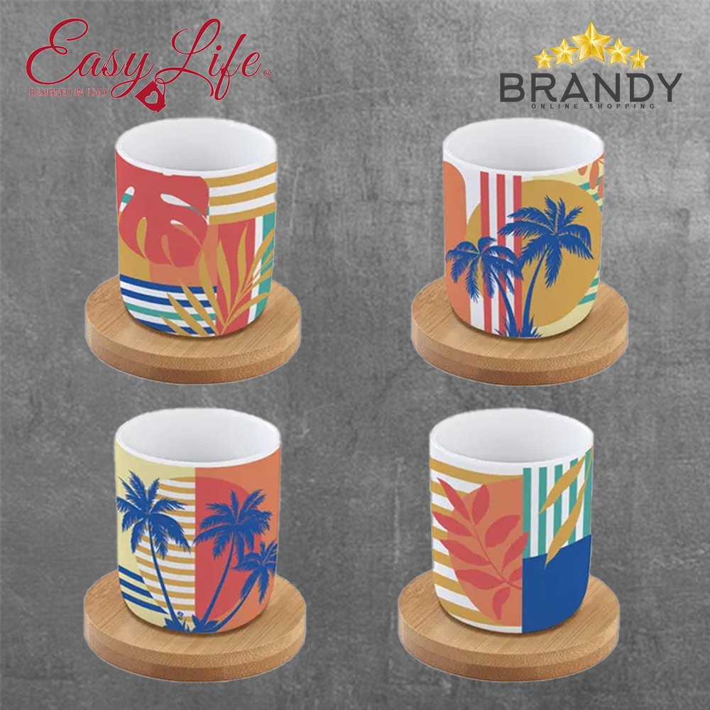 Bahia Espresso Cups Set 4pcs, Porcelain & Bamboo
