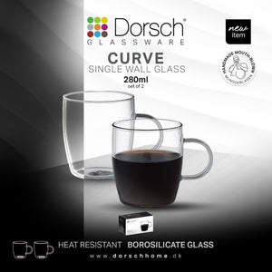 Curve Glass Mugs Set 2pcs, Heat Resistant Borosilicate