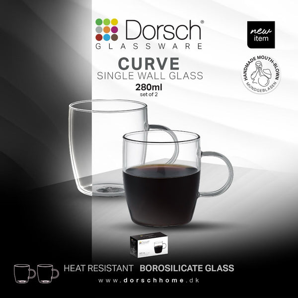 Curve Glass Mugs Set 2pcs, Heat Resistant Borosilicate