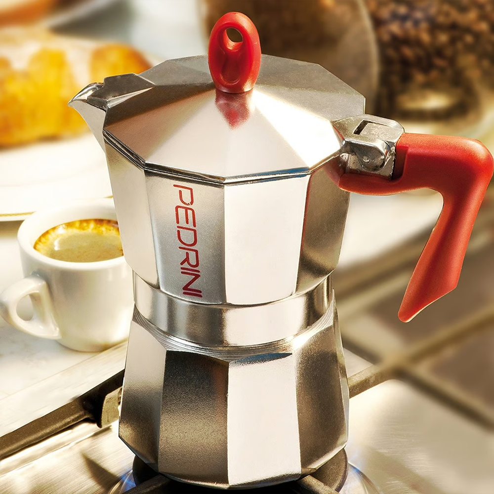 Italian Coffee Maker - Polished Aluminum, 3 & 6 Cups