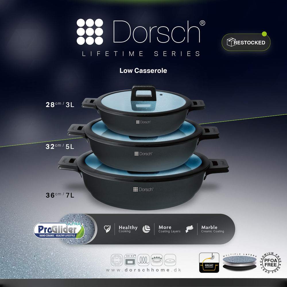 Lifetime Granite Low Casserole - Proglider Non-stick, Multi-Size