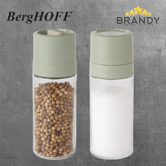 BergHOFF Balance 2‑Piece Grinder & Shaker Set Glass Sage Recycled PP Tops Ceramic Grinder