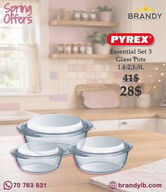 Pyrex Essentials 3-Piece Round Casserole Set 1.4L 2.1L 3.0L