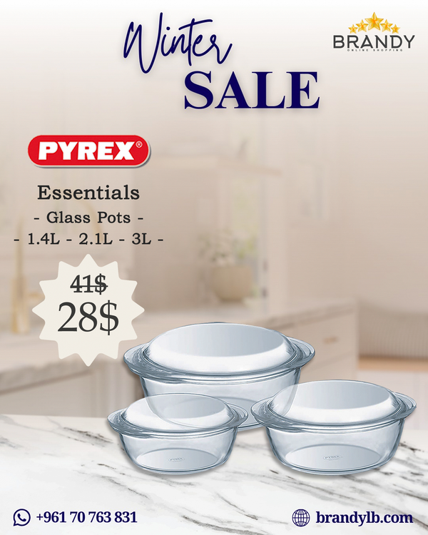 Essentials Set 3 Pots Tempered Glass