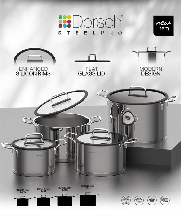 Steel Pro Stock Pots Set 4pcs + Free Luminarc Food Containers