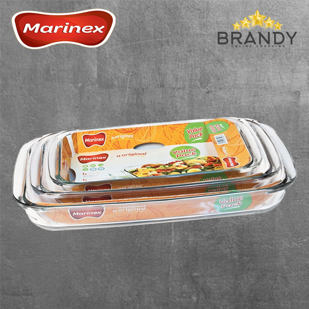 Set 3 Rectangular Roasters Tempered Glass