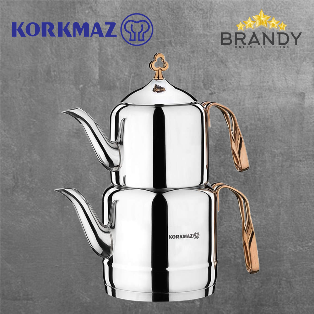 Cintemani Bronze Double Tea Pot, Stainless Steel, 1.1L & 2L, Gold Handles