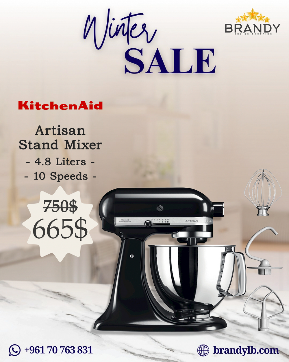 Artisan Stand Mixer 4.8L Black with Stainless Steel Bowl