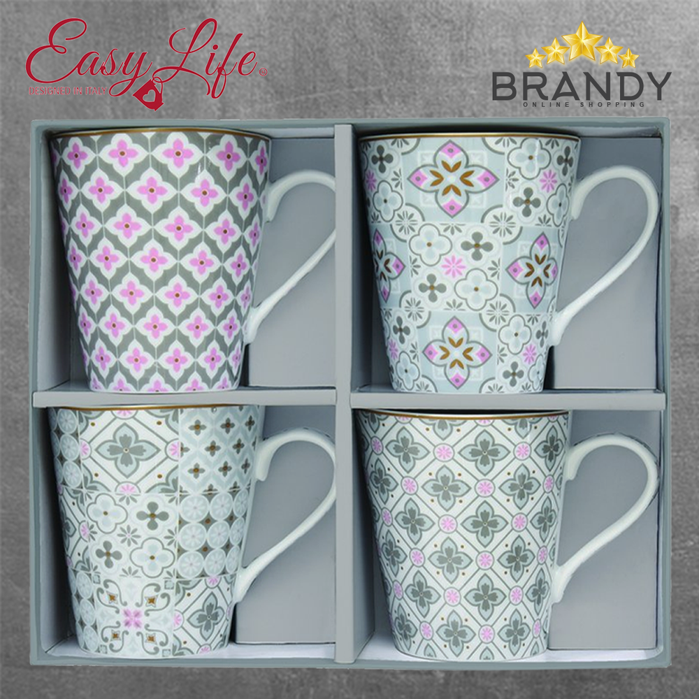 Tiles Grey Mugs Set 4pcs