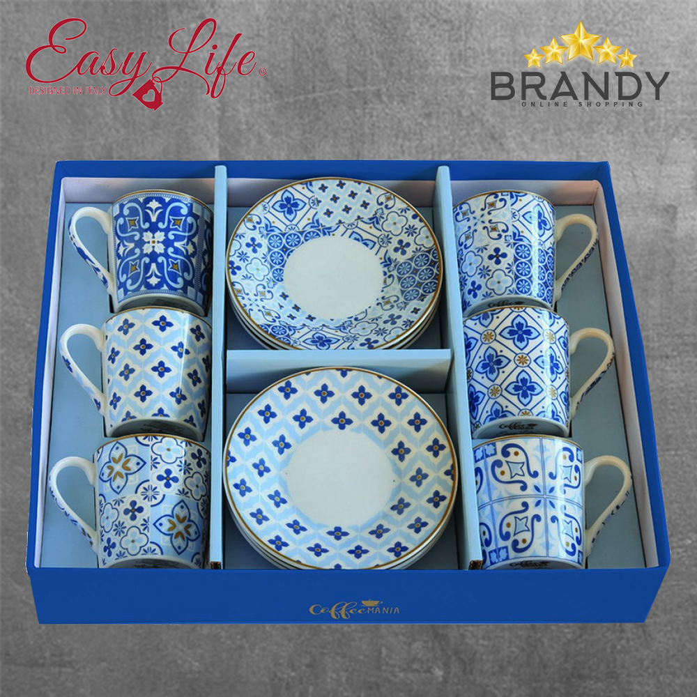 Tiles Blue Coffee Cups Set 6pcs