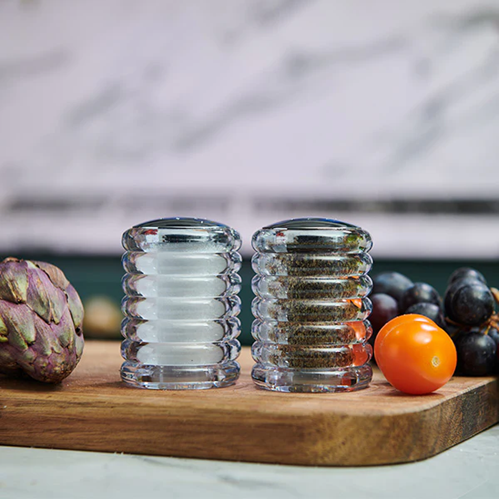 Beehive Salt & Pepper Shakers Set 2pcs Stainless Steel Acrylic Modern Kitchenware
