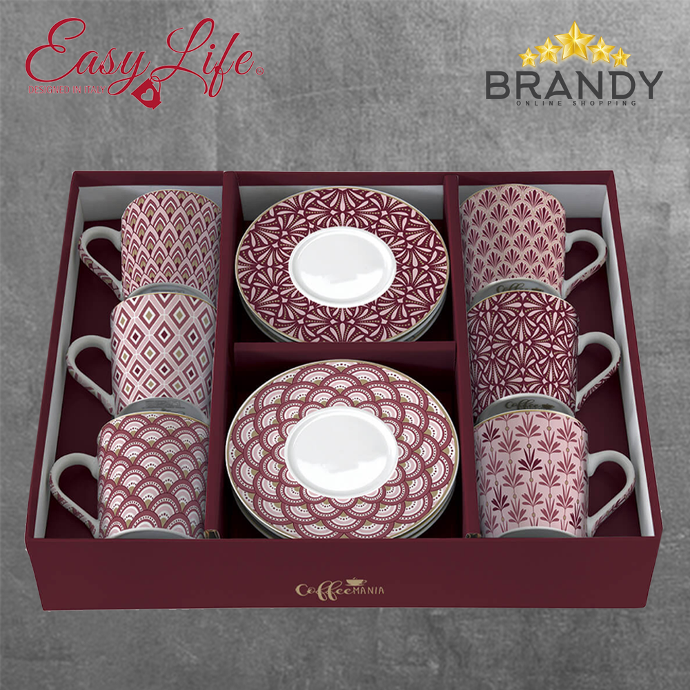Damask Coffee Cups Set 6pcs - Porcelain, 100ml