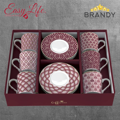Damask Coffee Cups Set 6pcs - Porcelain, 100ml