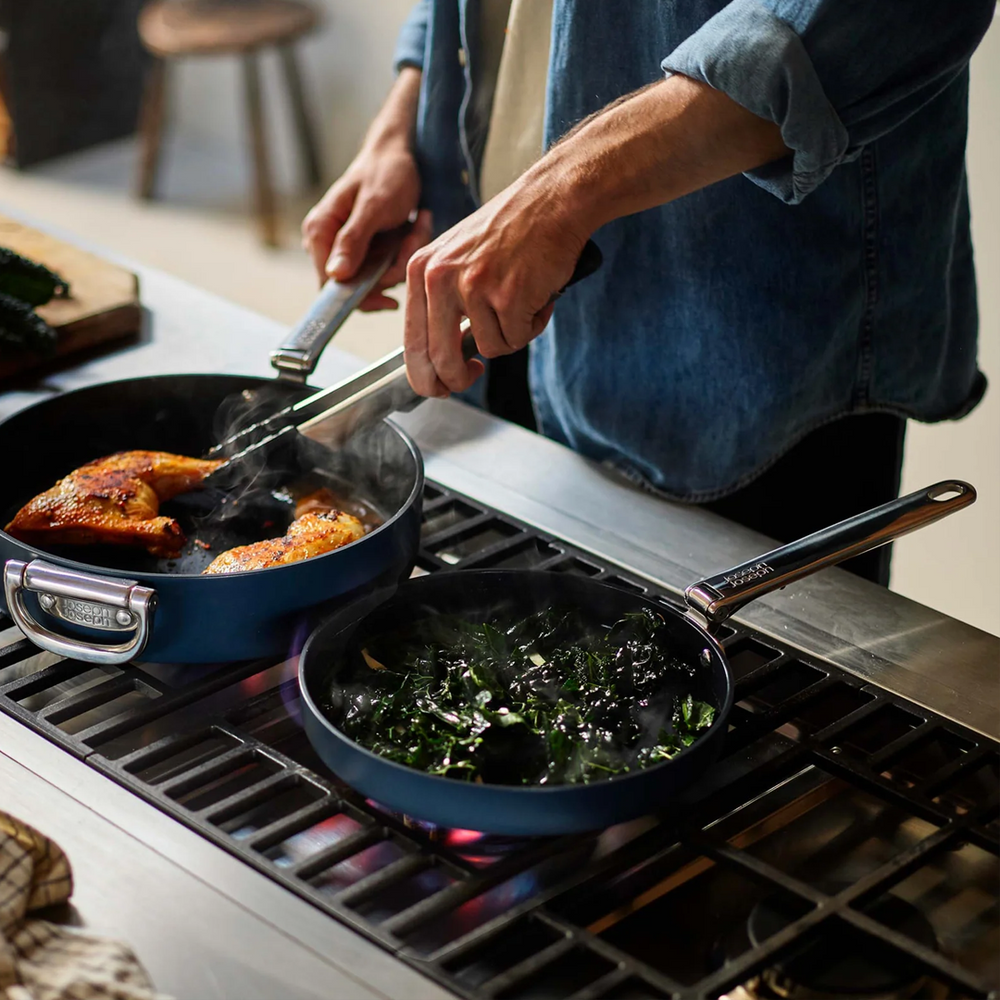 Space Folding Handle Ceramic Non-stick Blue Frying Pans