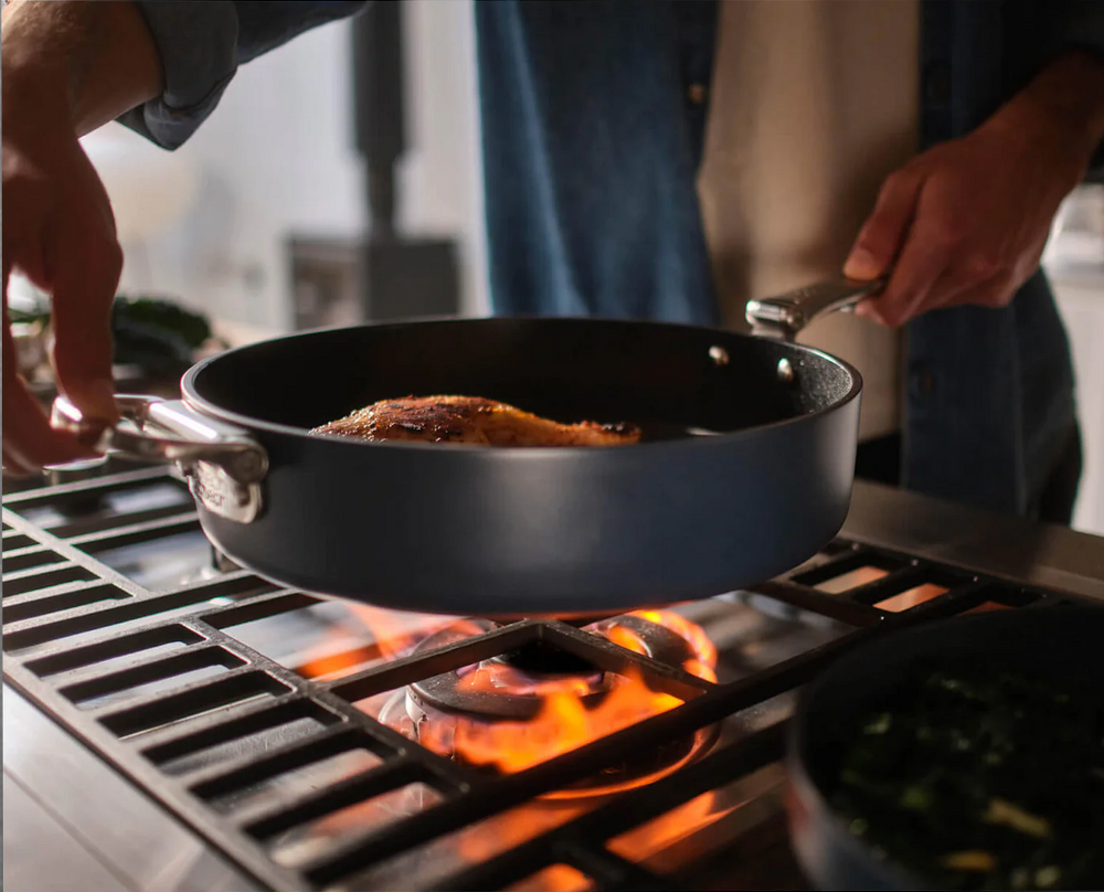 Space Folding Handle Ceramic Non-stick Blue Deep Frypan 28cm
