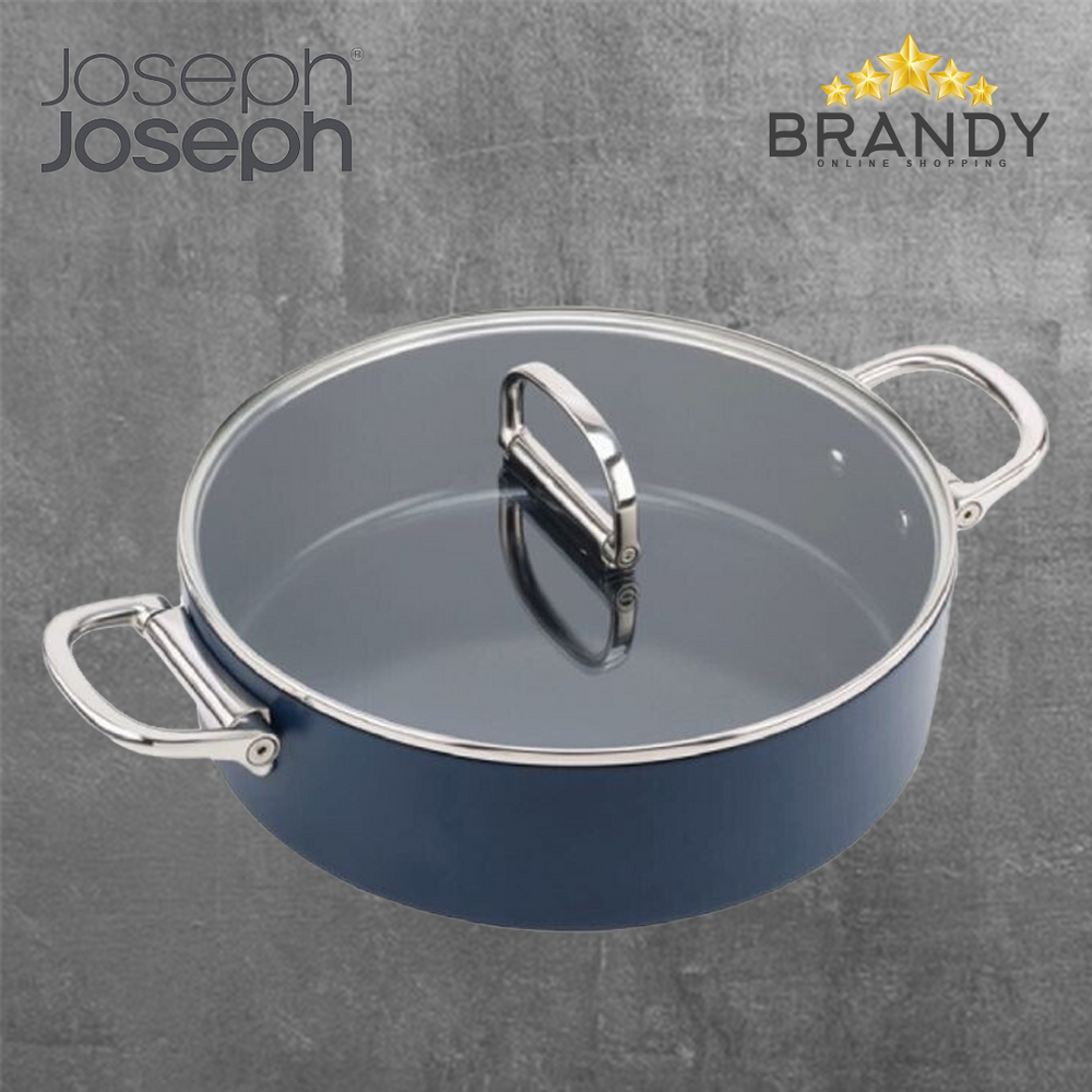 Space Folding Handle Ceramic Non-stick Blue Low Casserole 28cm