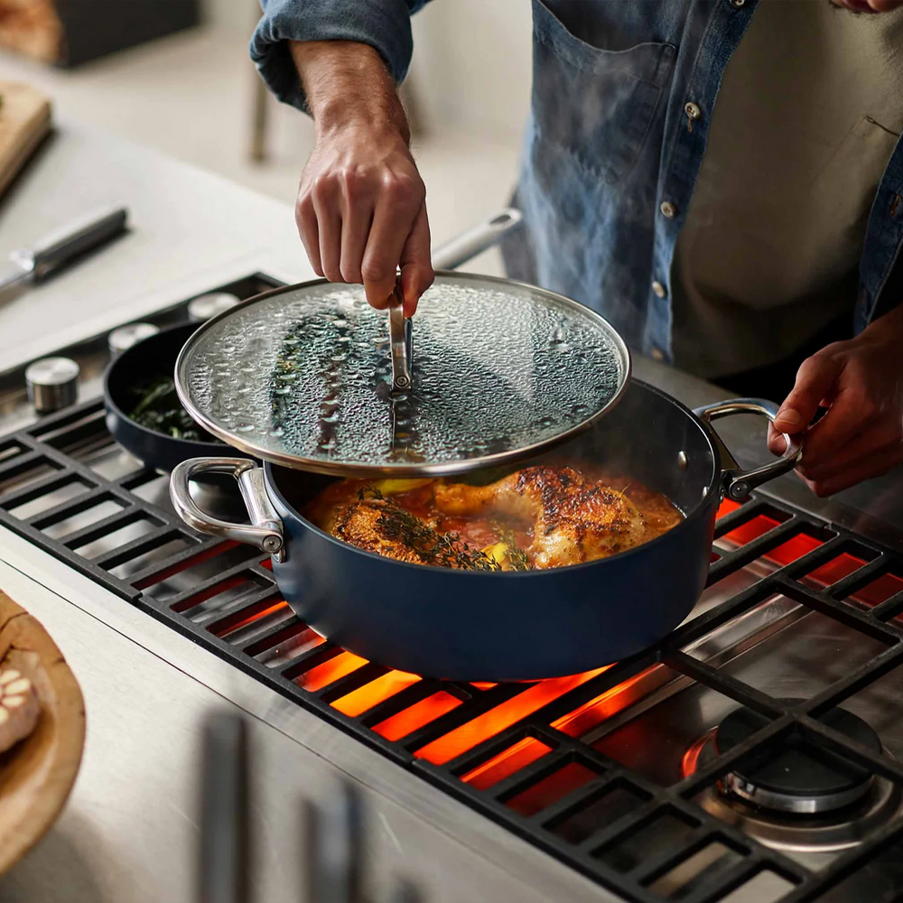 Space Folding Handle Ceramic Non-stick Blue Low Casserole 28cm