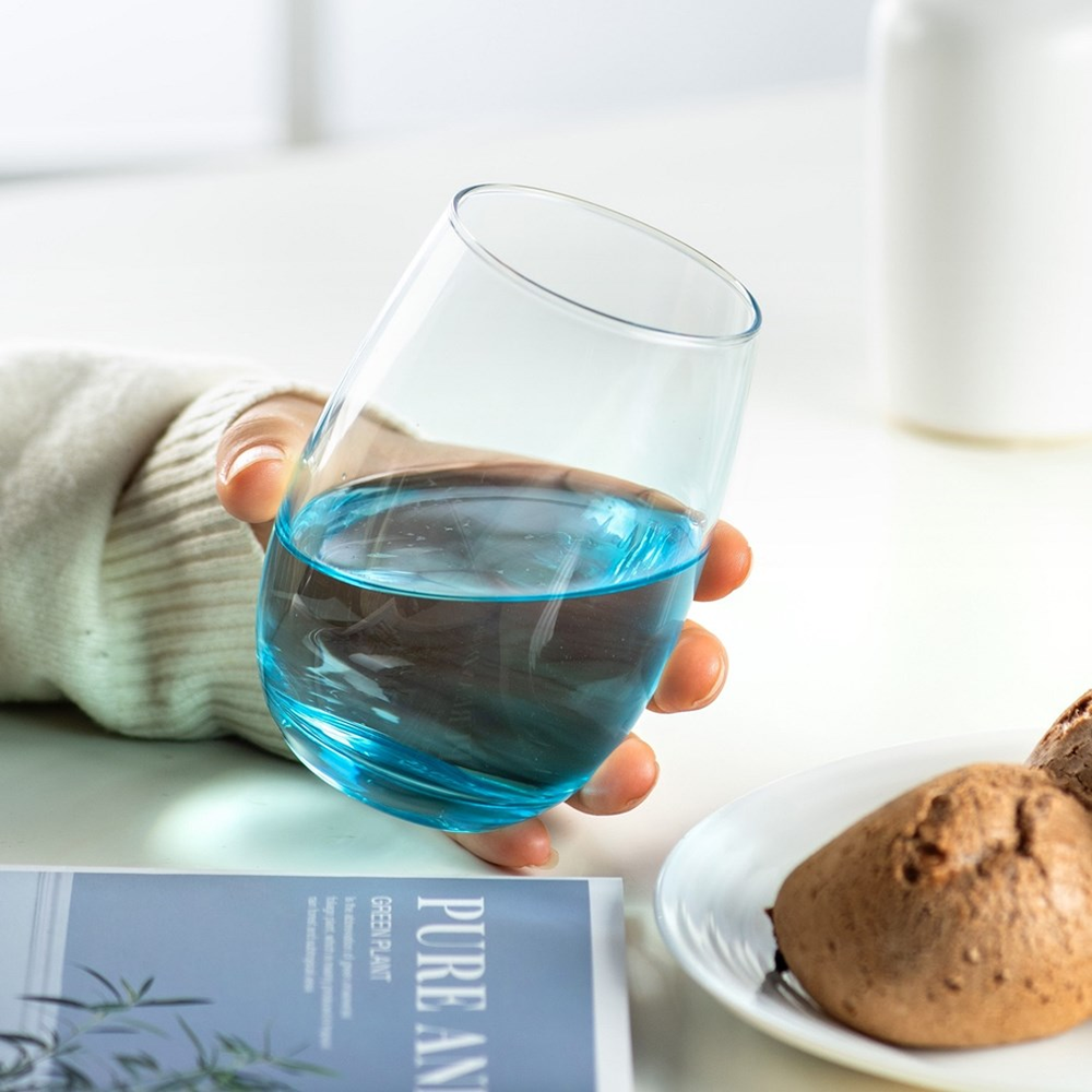 Maine Blue Long Cups Set 6pcs, 37cl Glass Drinkware, Elegant Tableware