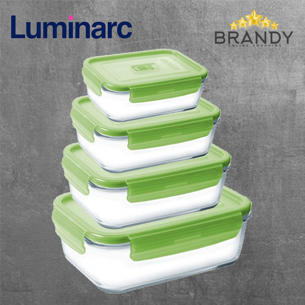 Pure Box Set 4 Rectangular Food Containers Green