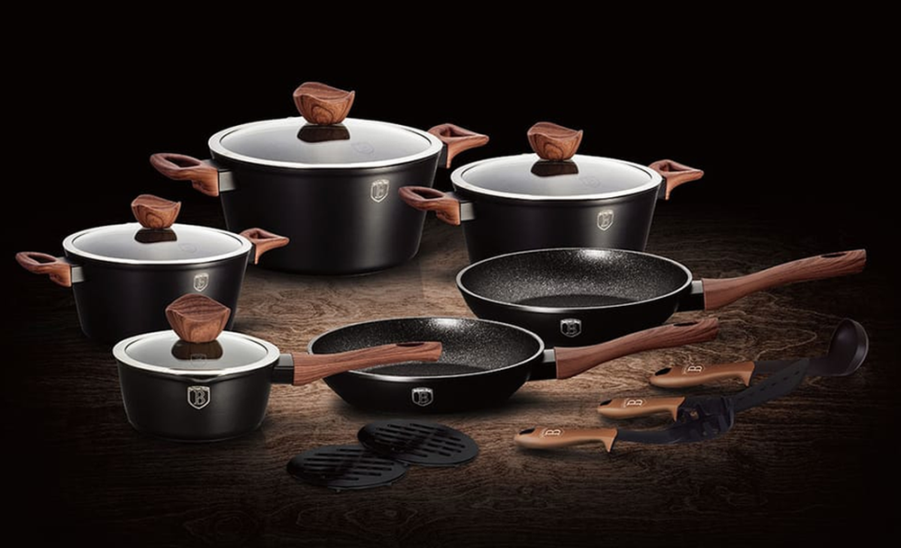 Forest Cookware Set 15pcs Granite Non Stick Marble Coating Removable Handles