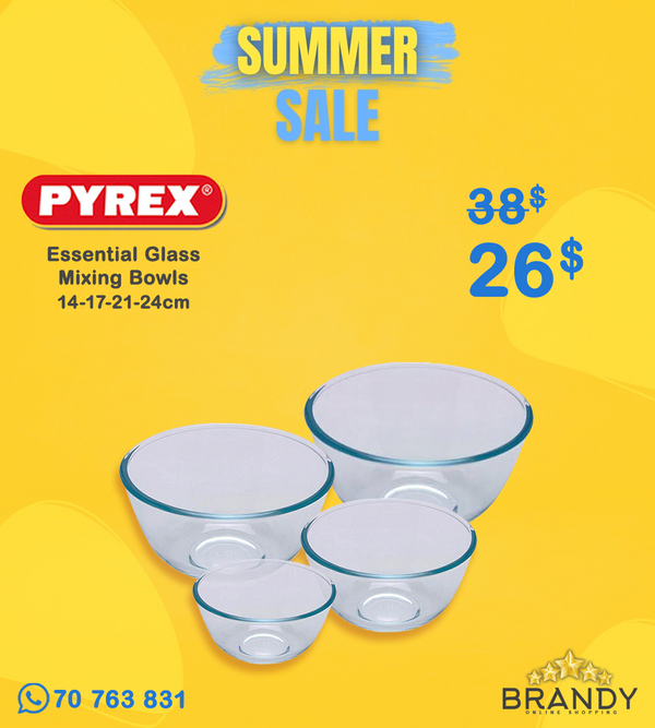 Pyrex Essentials Set 4 Glass Mixing Bowls Set