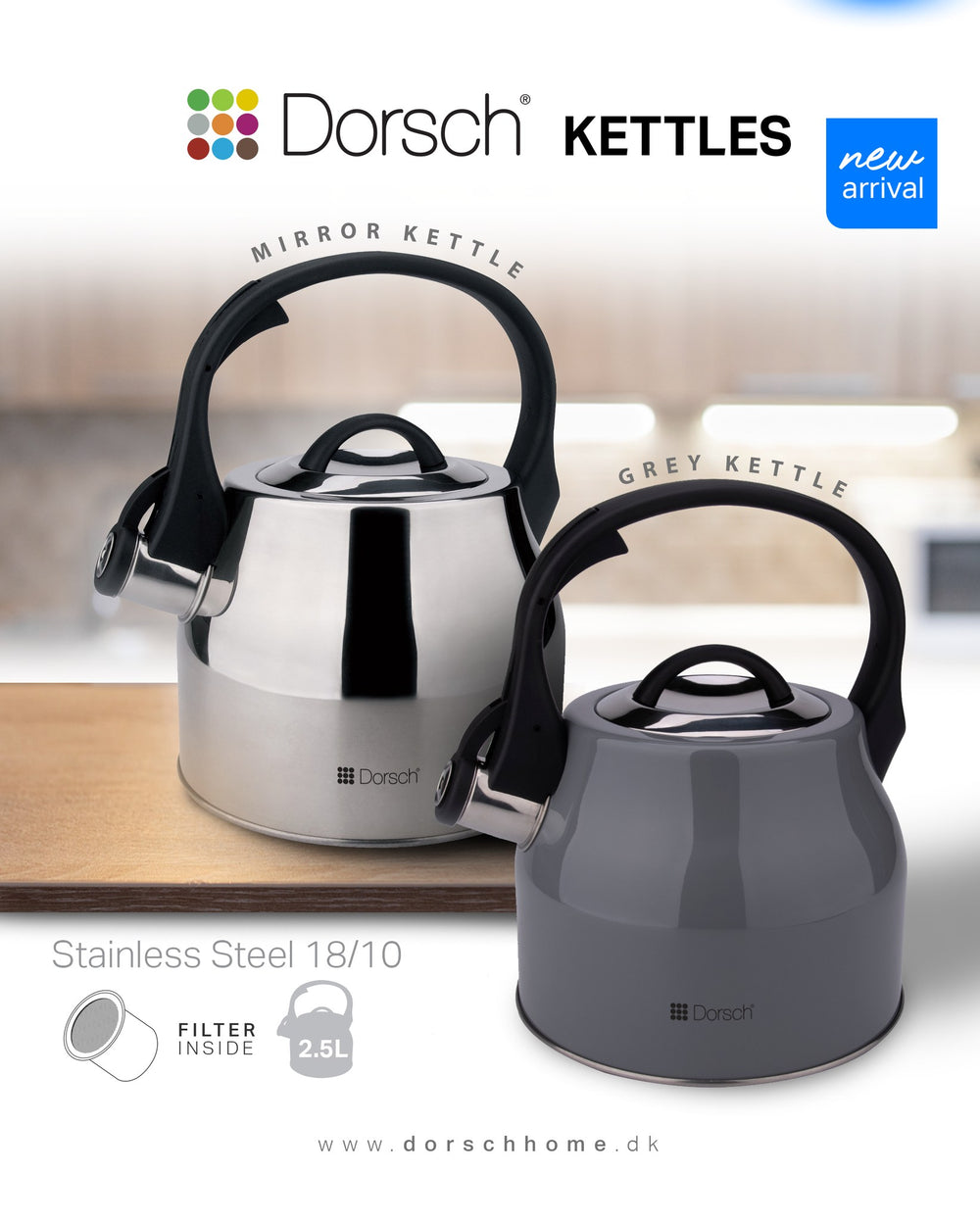 Grey Kettle 2.5L Stainless Steel with Filter
