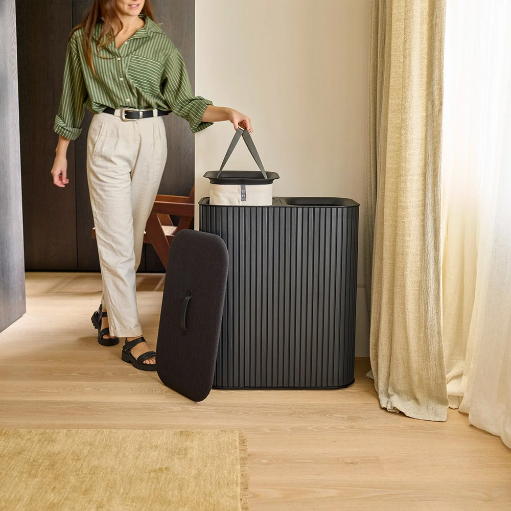 Joseph Joseph Tota Luxe 90L Twin Bamboo Laundry Basket Black