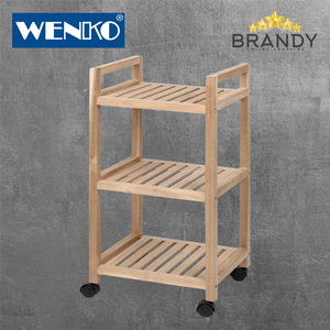 Wenko Acina 3-Tier Rolling Shelf - Bamboo Mobile Storage cart