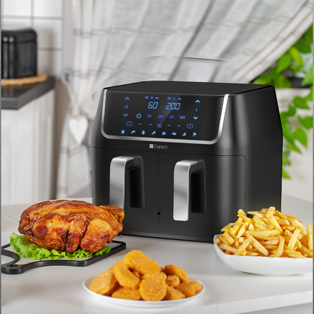 Dual Air Fryer Digital 4.8L+4.8L AF800 + Free 2 Pyrex Glass containers