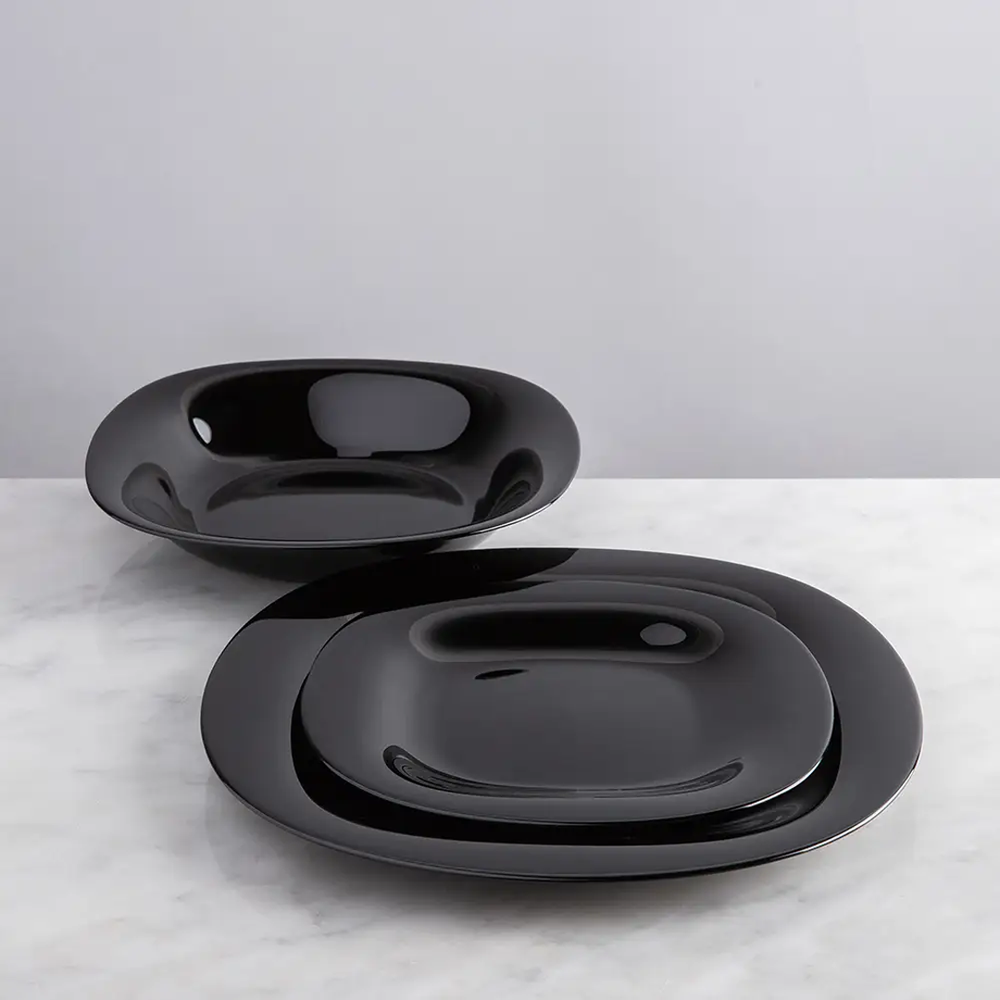 Carine Black Dinner Set 46pcs Opal Glass