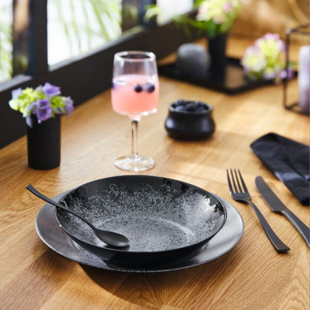 Slate Black Dinner Set 18pcs - Elegant Glass Tableware