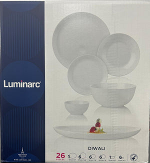 Neo Diwali White Dinner Set 26pcs Opal Glass