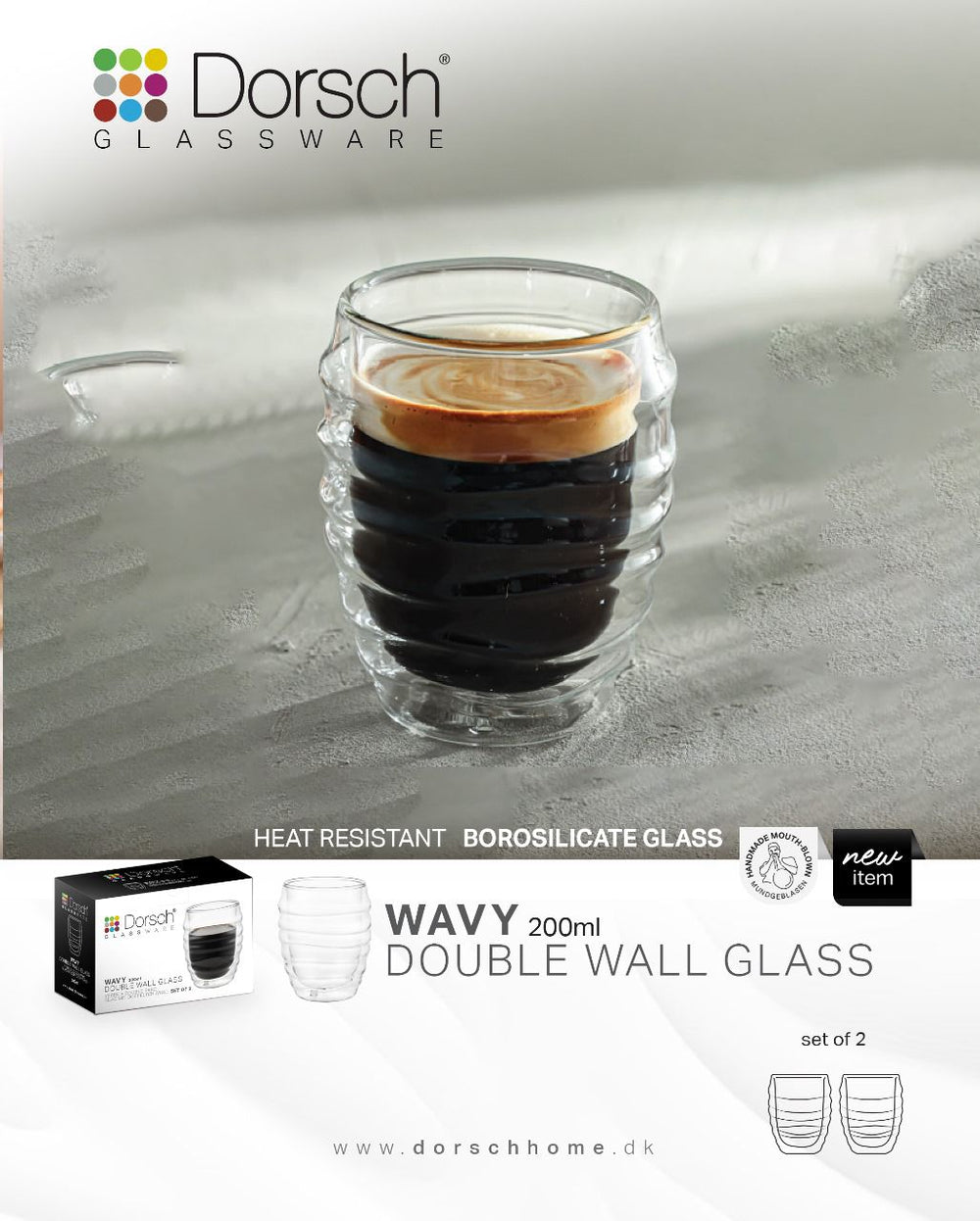 Wavy Double Glass Mugs Set 2pcs