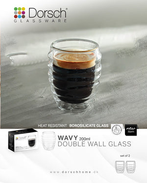Wavy Double Glass Mugs Set 2pcs