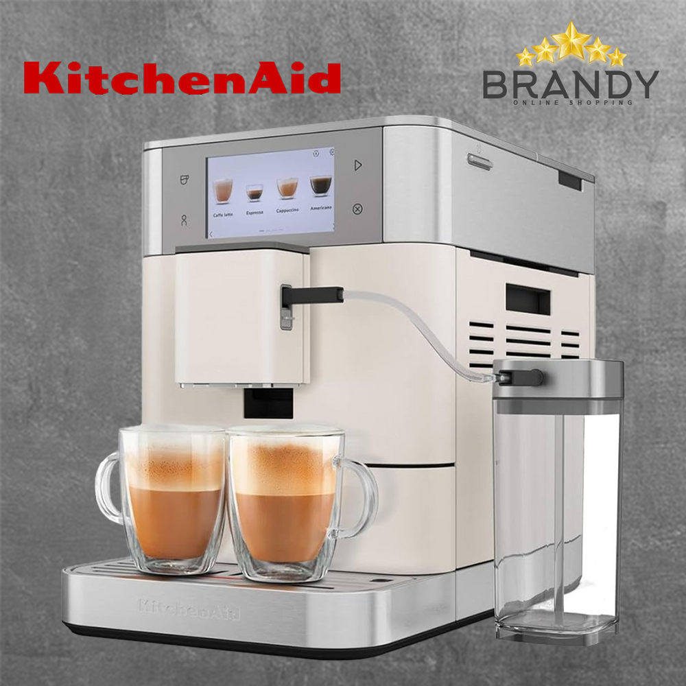 KitchenAid Fully Automatic Espresso Machine with Grinder & Milk Base - Porcelain White
