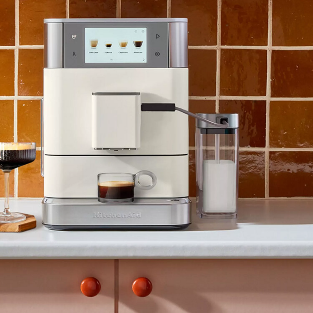 KitchenAid Fully Automatic Espresso Machine with Grinder & Milk Base - Porcelain White