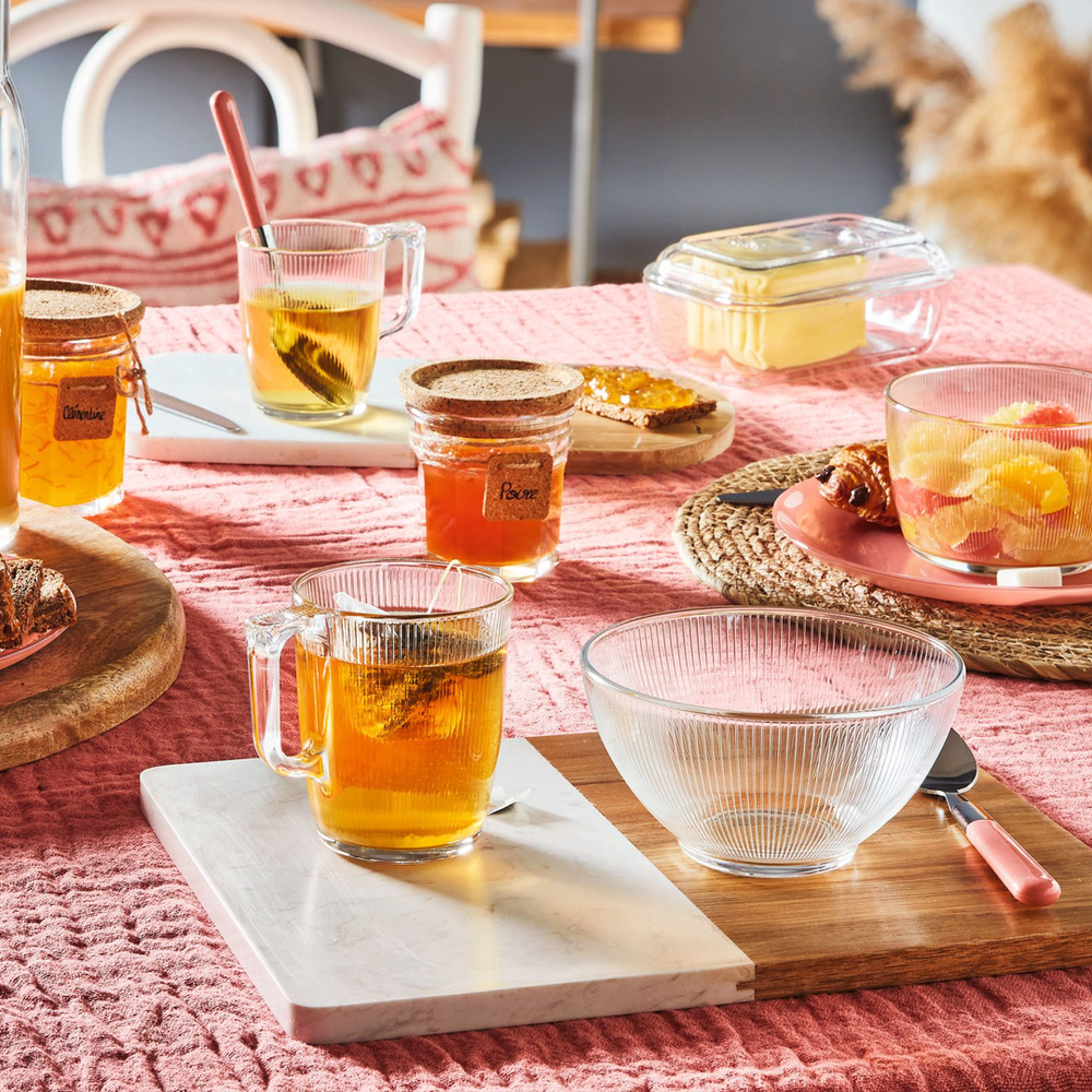 Stripy Set of 6 Glass Mugs 25cl