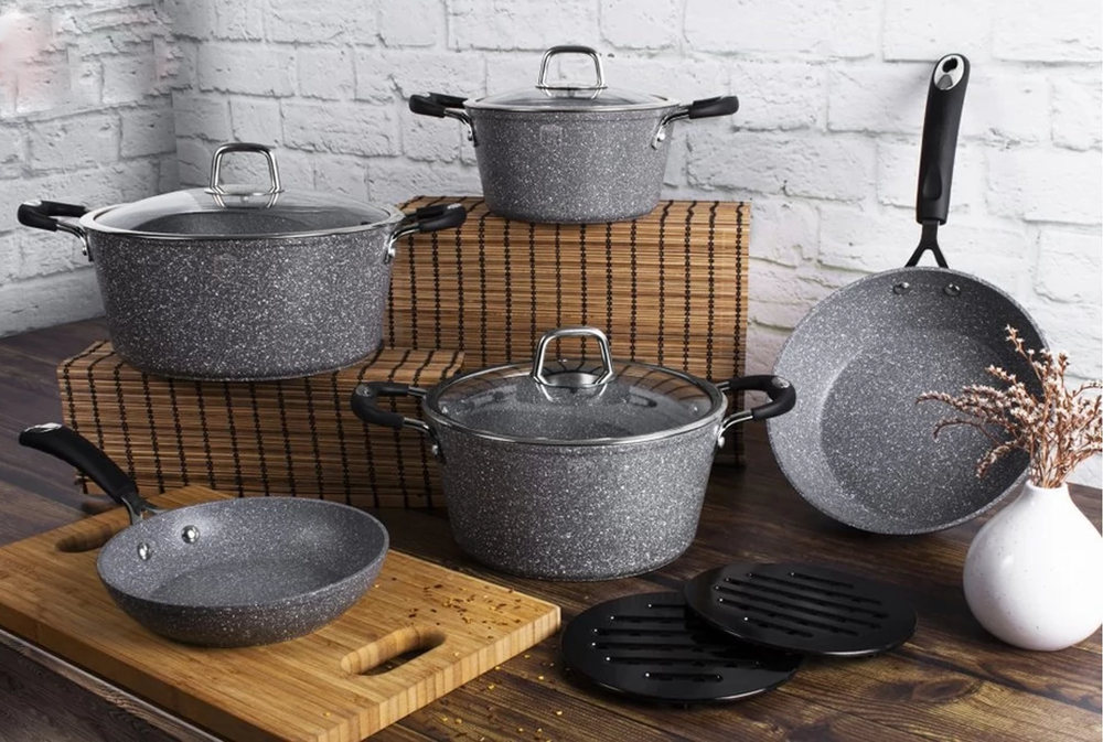 Stone Touch Cookware Set 10pcs Granite Non Stick Marble Coating