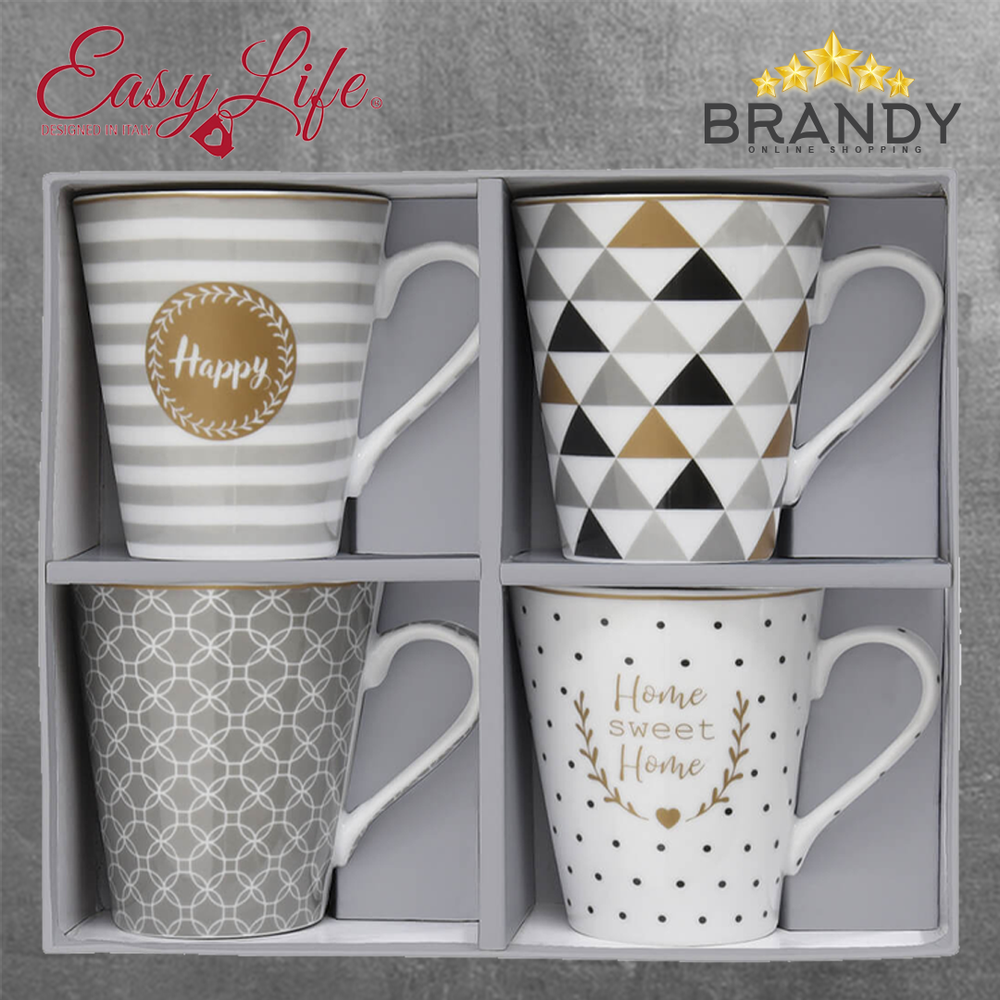 Happy Mugs Set 4pcs Porcelain 300ml