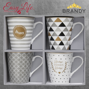 Happy Mugs Set 4pcs Porcelain 300ml