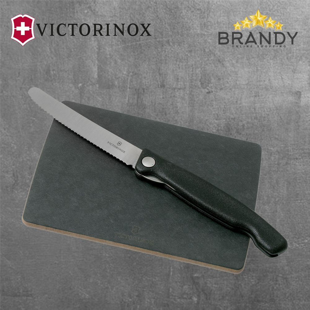 Victorinox Cutting Board Picnic Knife Set 11 cm Wavy Paring Knife Black