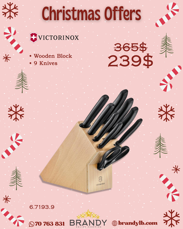 Knife Set 9pcs With Wooden Stand, Stainless Steel Blades