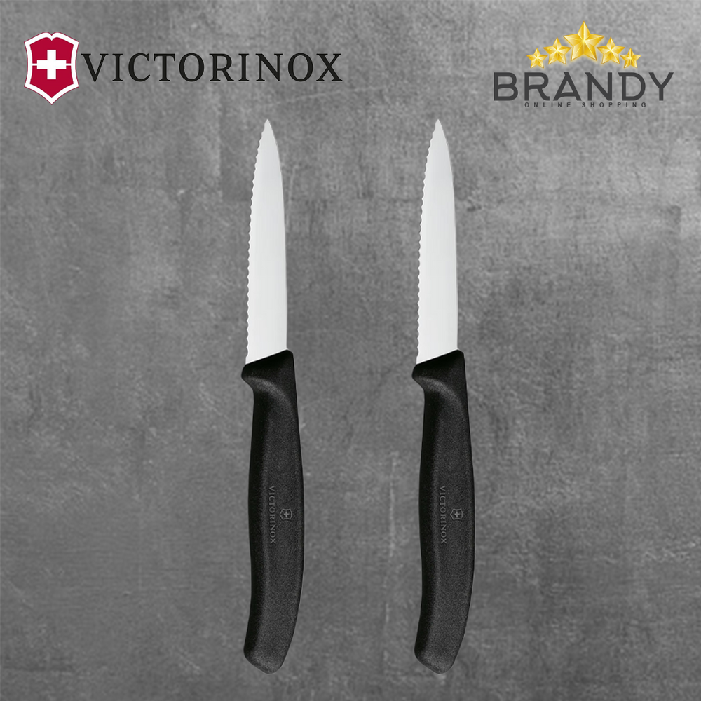 Victorinox Swiss Classic Paring Knife Set 2pc 8cm Wavy Edge Black