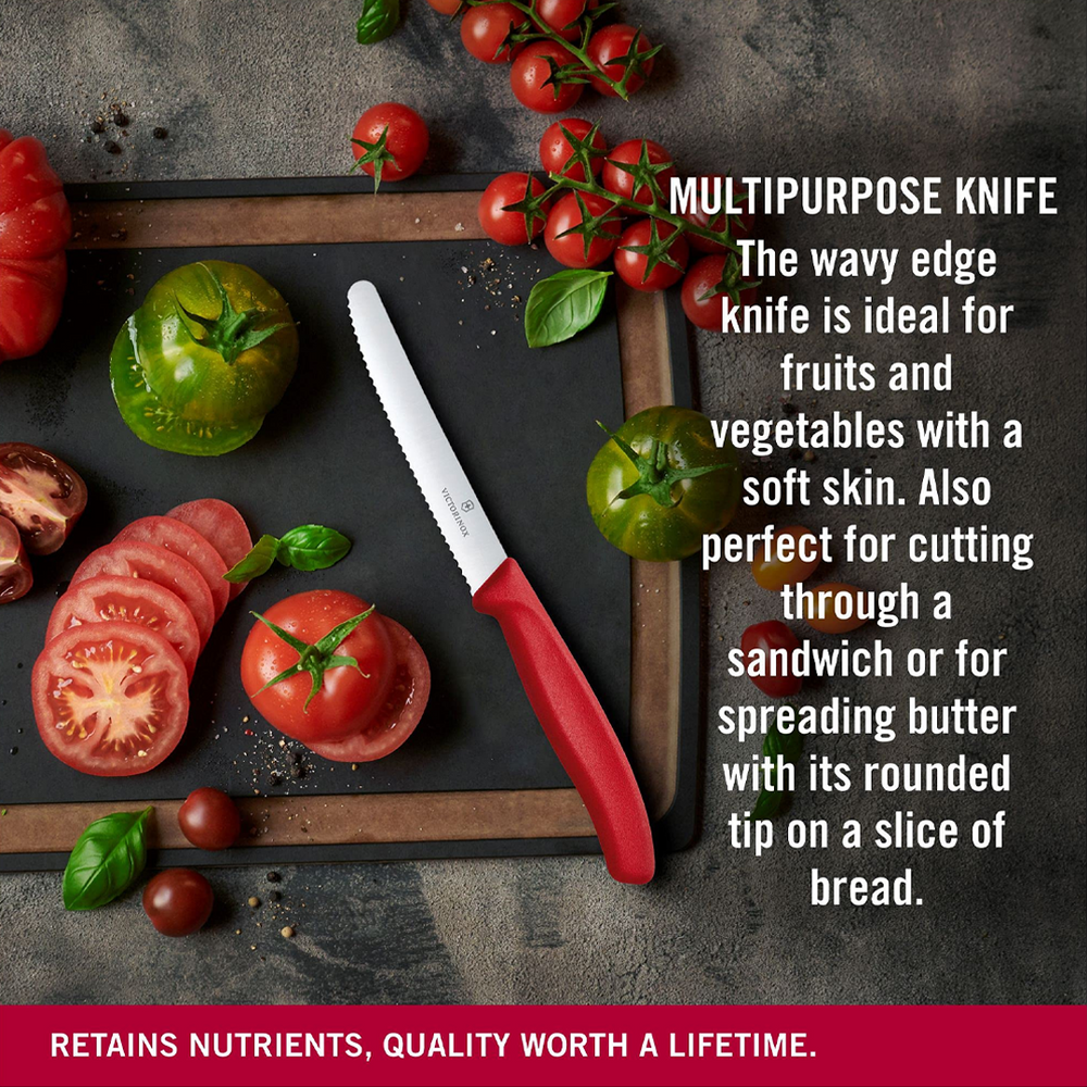 Victorinox Swiss Classic Tomato Knife Set 2-piece 11 cm Wavy Edge Red