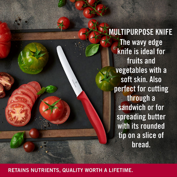 Victorinox Swiss Classic Tomato Knife Set 2-piece 11 cm Wavy Edge Red